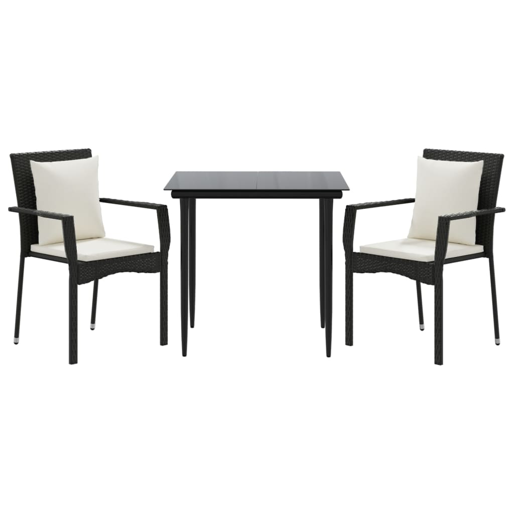 Set mobilier de grădină cu perne, 3 piese, negru, poliratan GartenMobel Dekor