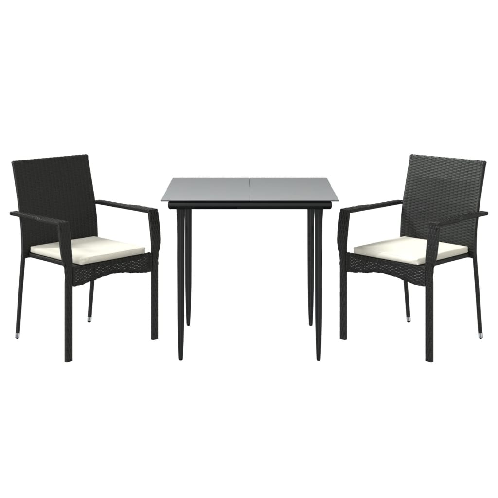 Set mobilier de grădină cu perne, 3 piese, negru, poliratan GartenMobel Dekor