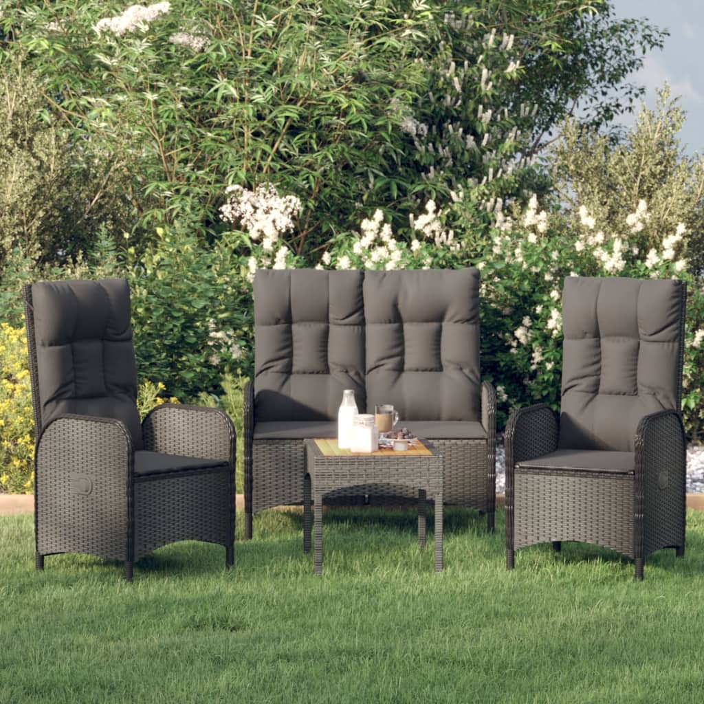 Set mobilier de grădină cu perne, 3 piese, negru, poliratan GartenMobel Dekor