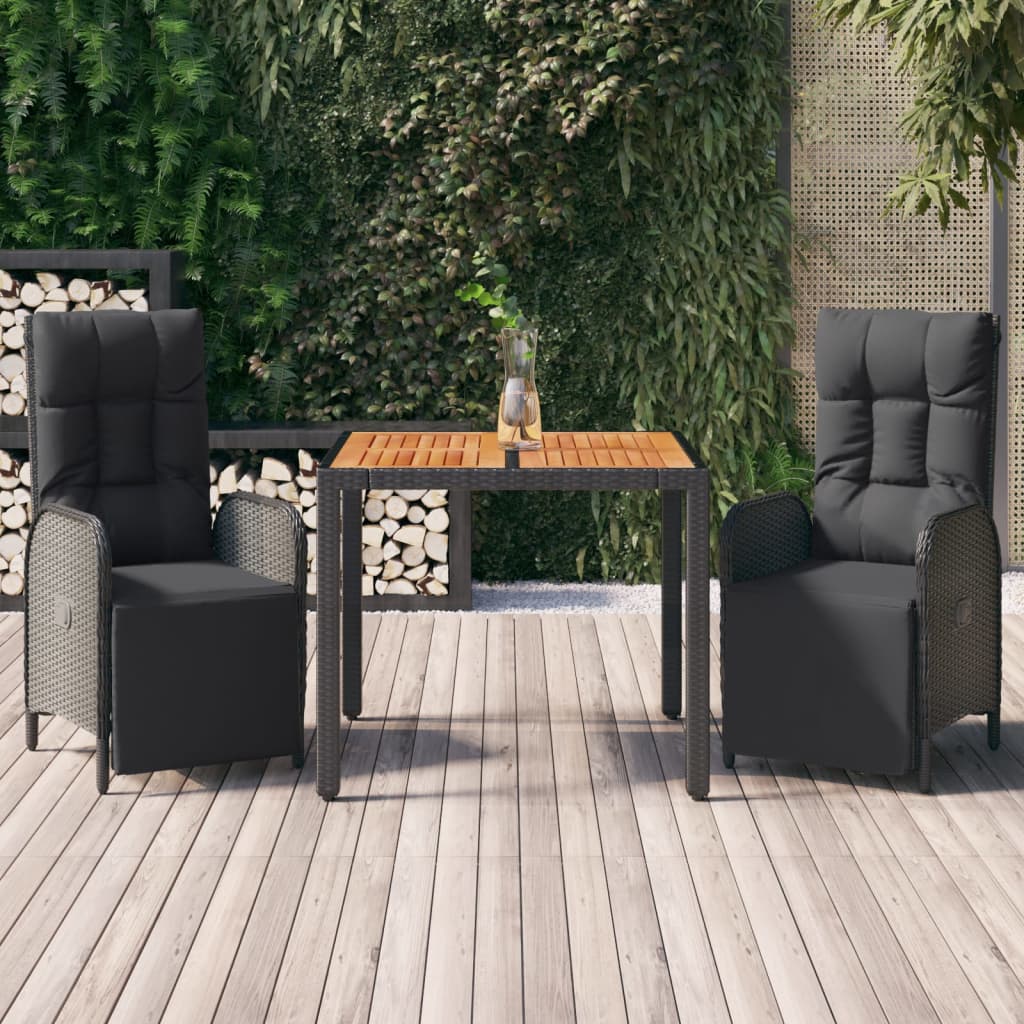 Set mobilier de grădină cu perne, 3 piese, negru, poliratan GartenMobel Dekor