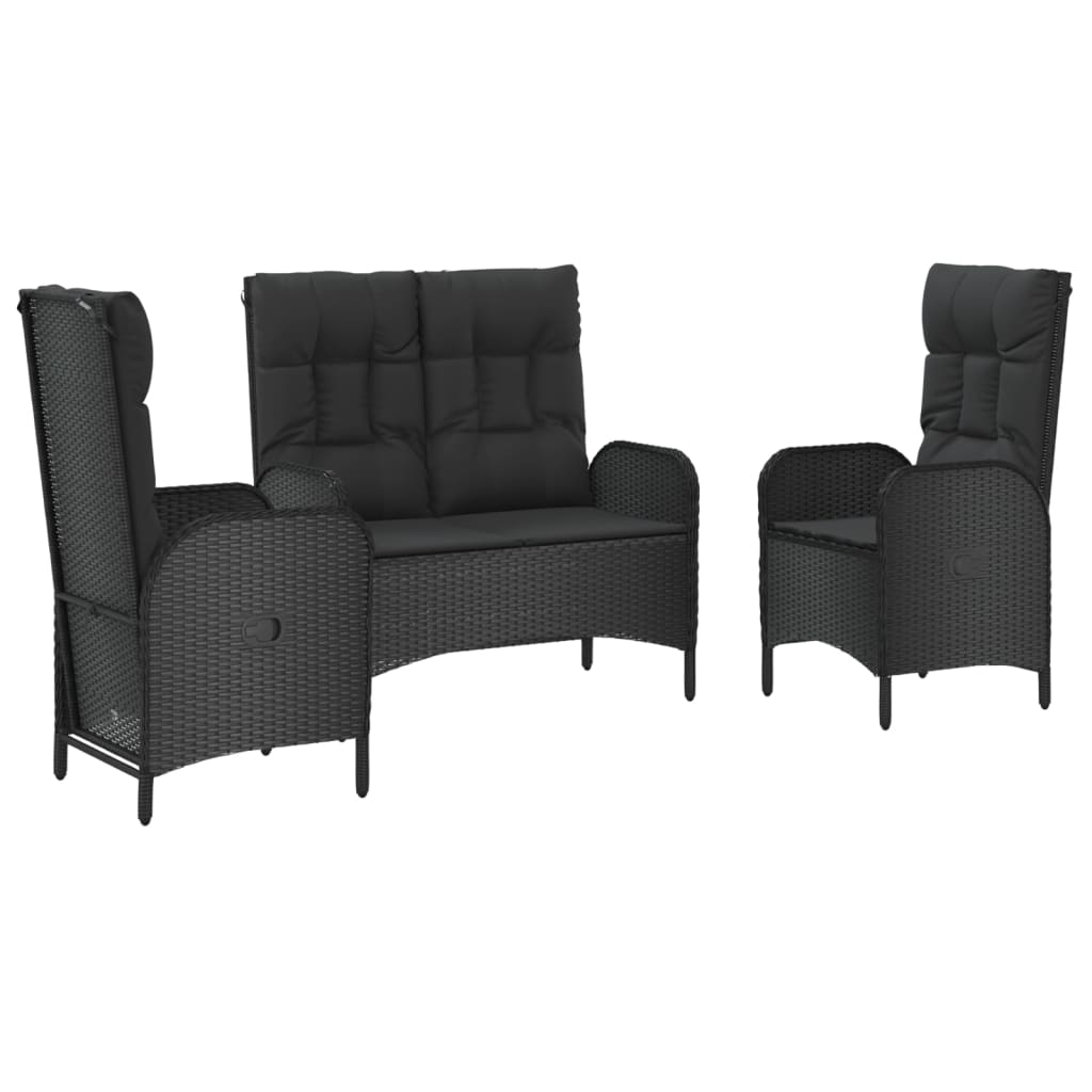 Set mobilier de grădină cu perne, 3 piese, negru, poliratan GartenMobel Dekor