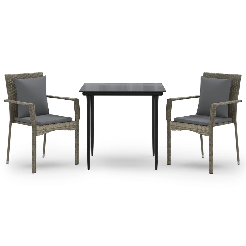 Set mobilier de grădină cu perne, 3 piese, negru/gri, poliratan GartenMobel Dekor