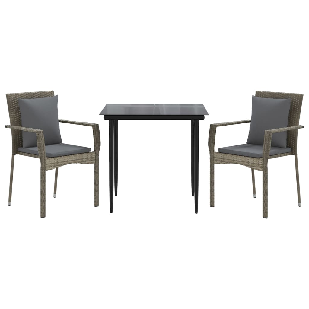 Set mobilier de grădină cu perne, 3 piese, negru/gri, poliratan GartenMobel Dekor