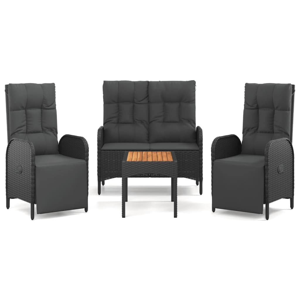 Set mobilier de grădină cu perne, 4 piese, negru, poliratan GartenMobel Dekor