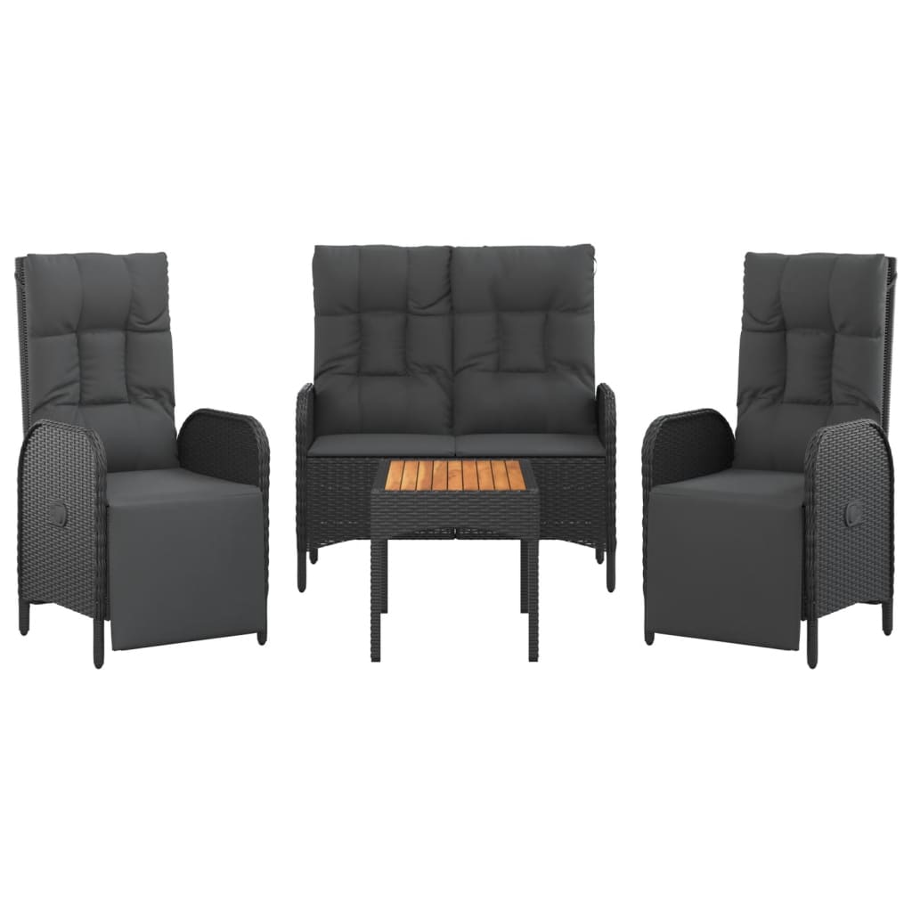 Set mobilier de grădină cu perne, 4 piese, negru, poliratan GartenMobel Dekor