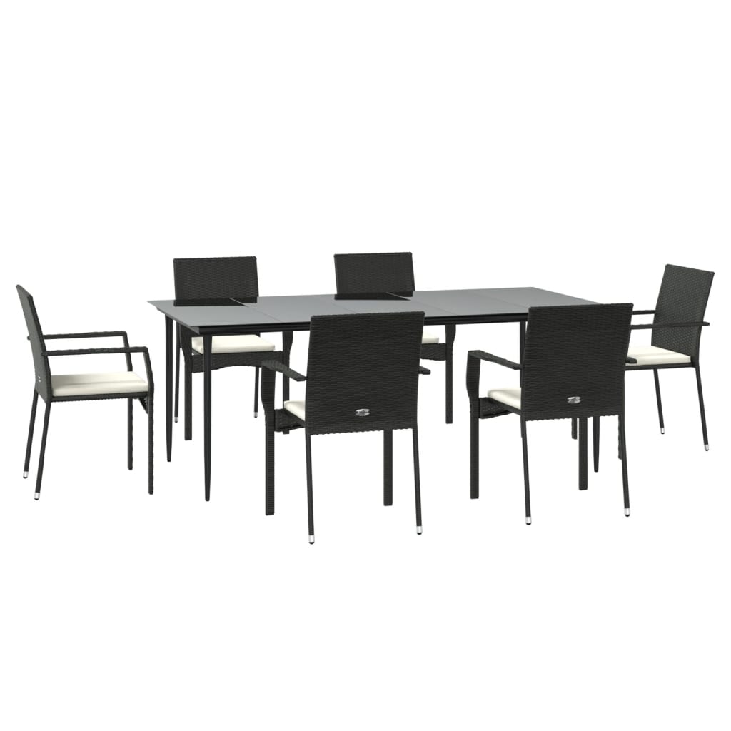 Set mobilier de grădină cu perne, 7 piese, negru, poliratan GartenMobel Dekor