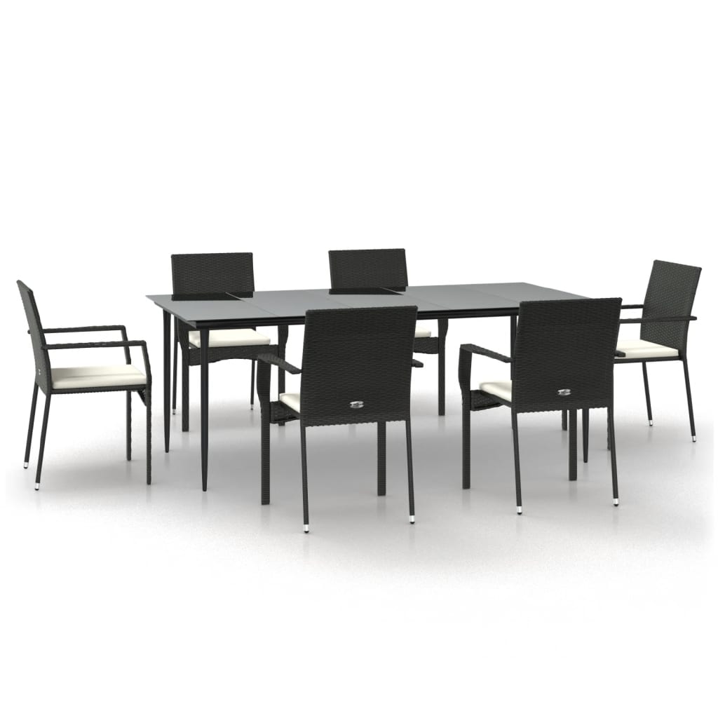 Set mobilier de grădină cu perne, 7 piese, negru, poliratan GartenMobel Dekor