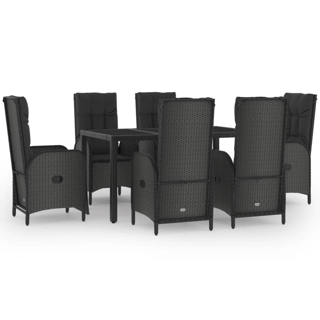 Set mobilier de grădină cu perne, 7 piese, negru, poliratan GartenMobel Dekor