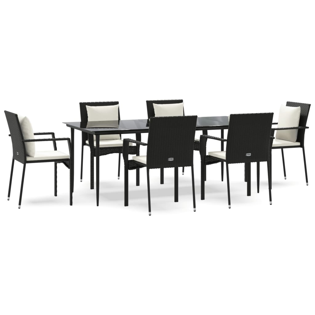 Set mobilier de grădină cu perne, 7 piese, negru, poliratan GartenMobel Dekor