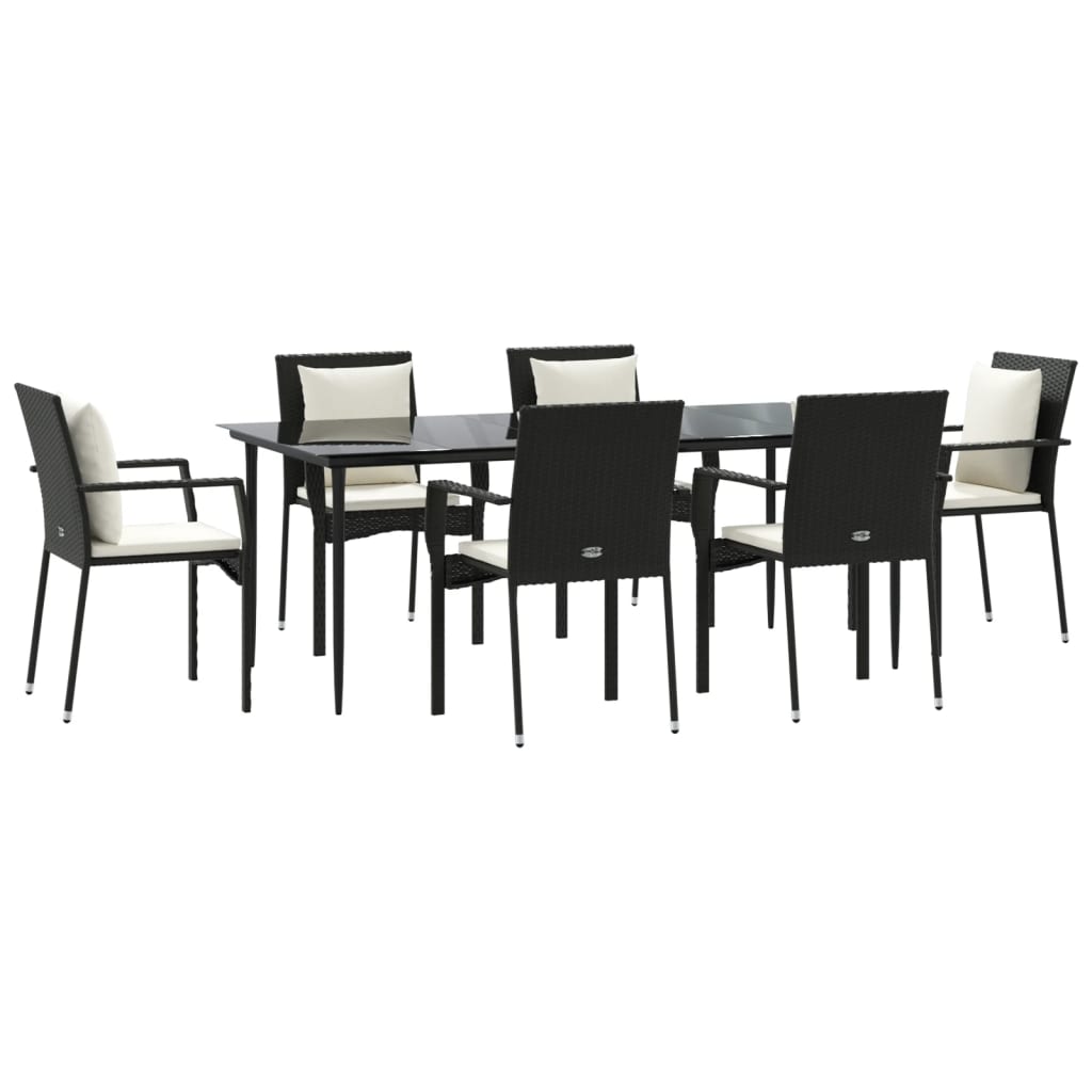 Set mobilier de grădină cu perne, 7 piese, negru, poliratan GartenMobel Dekor