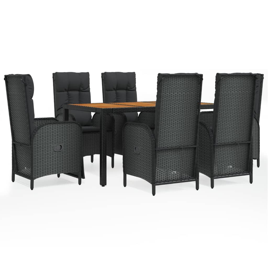 Set mobilier de grădină cu perne, 7 piese, negru, poliratan GartenMobel Dekor