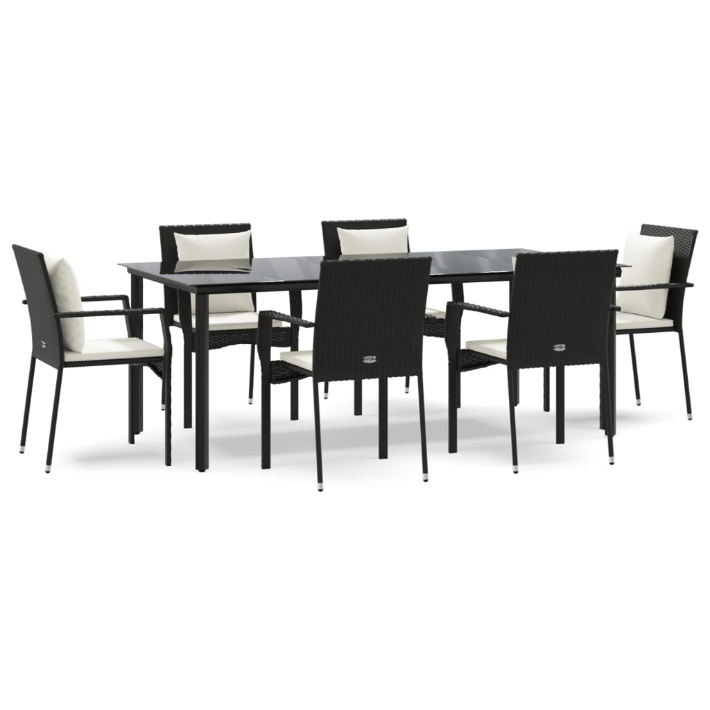 Set mobilier de grădină cu perne, 7 piese, negru, poliratan GartenMobel Dekor