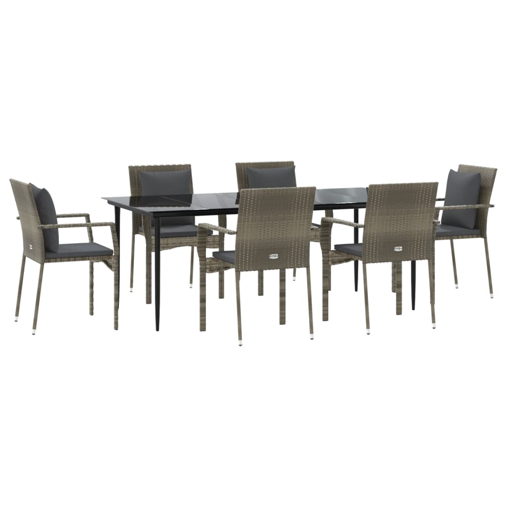 Set mobilier de grădină cu perne, 7 piese, negru/gri, poliratan GartenMobel Dekor