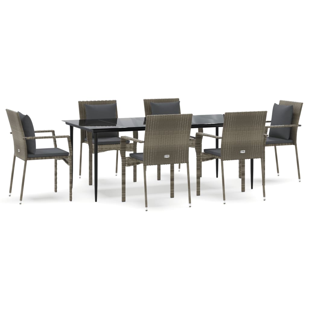 Set mobilier de grădină cu perne, 7 piese, negru/gri, poliratan GartenMobel Dekor