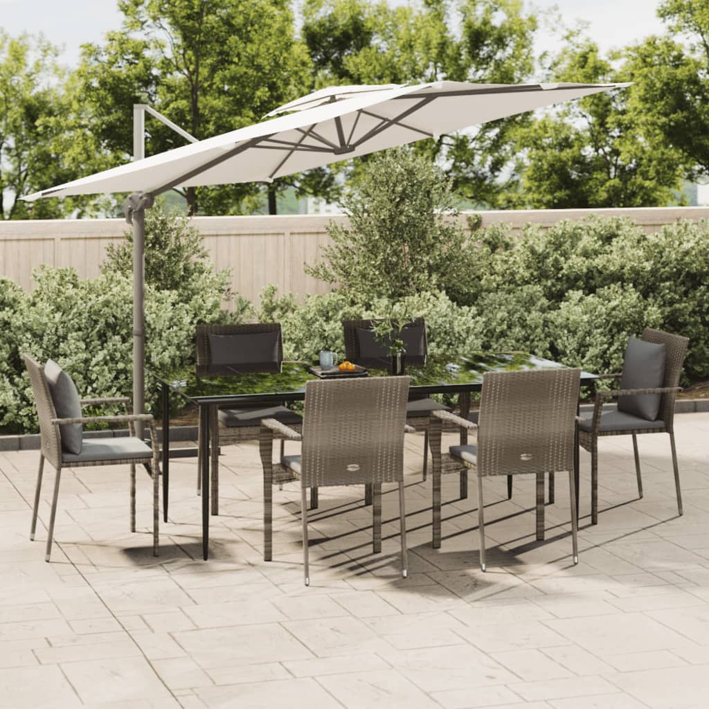 Set mobilier de grădină cu perne, 7 piese, negru/gri, poliratan GartenMobel Dekor