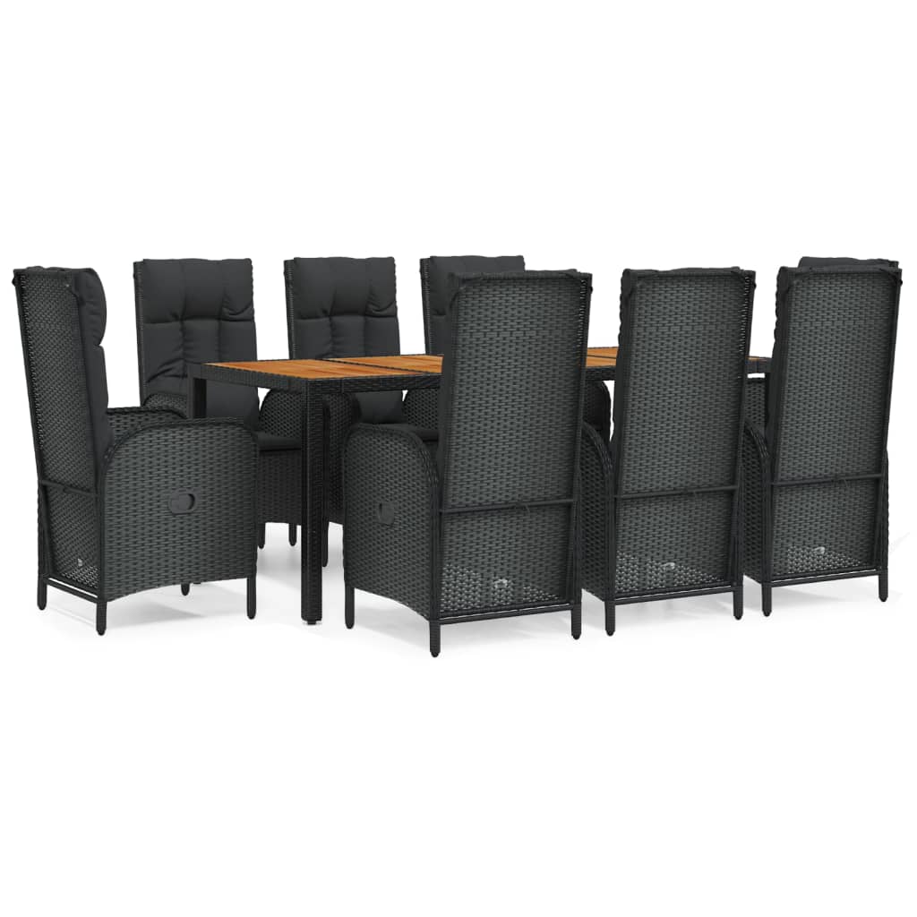 Set mobilier de grădină cu perne, 9 piese, negru, poliratan GartenMobel Dekor