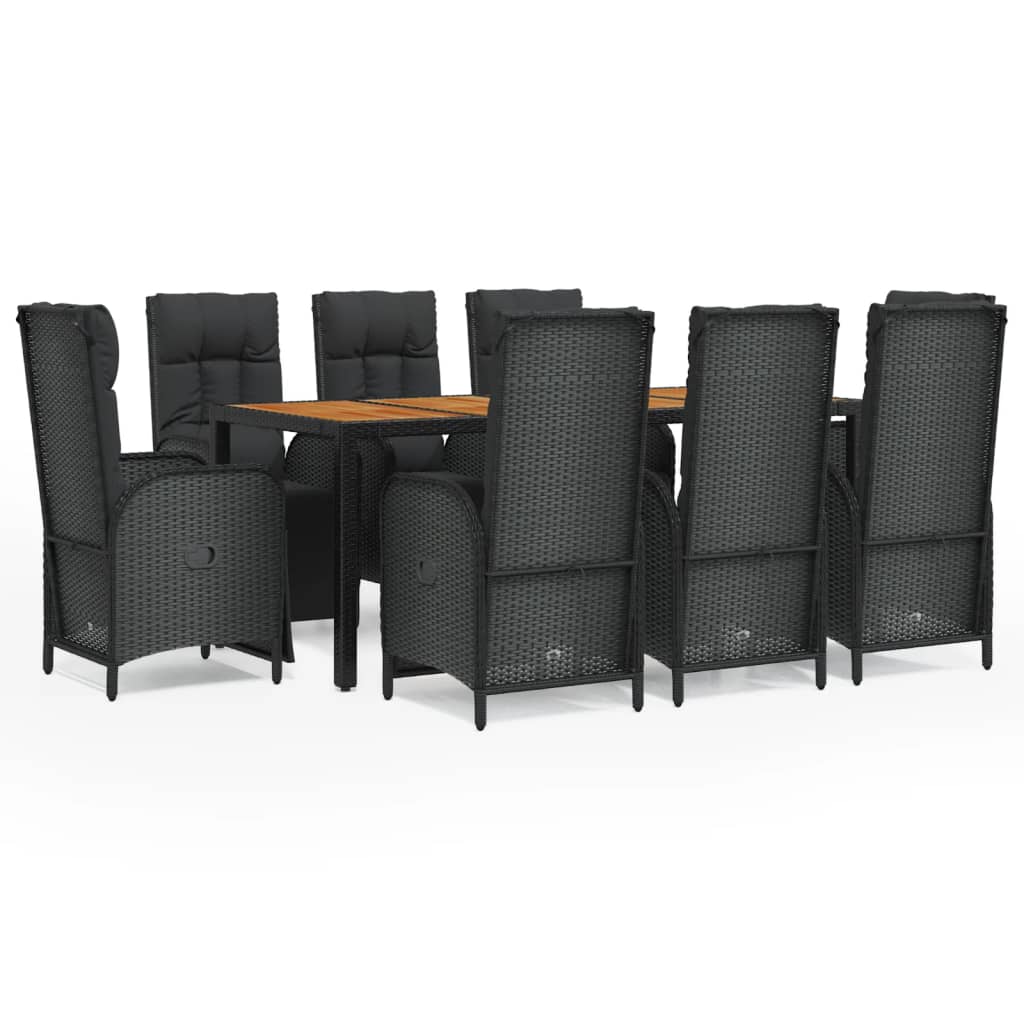 Set mobilier de grădină cu perne, 9 piese, negru, poliratan GartenMobel Dekor