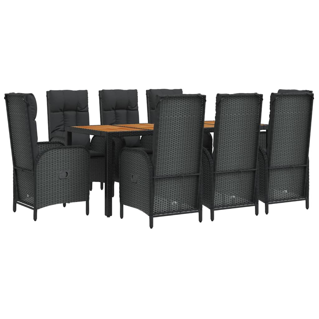 Set mobilier de grădină cu perne, 9 piese, negru, poliratan GartenMobel Dekor
