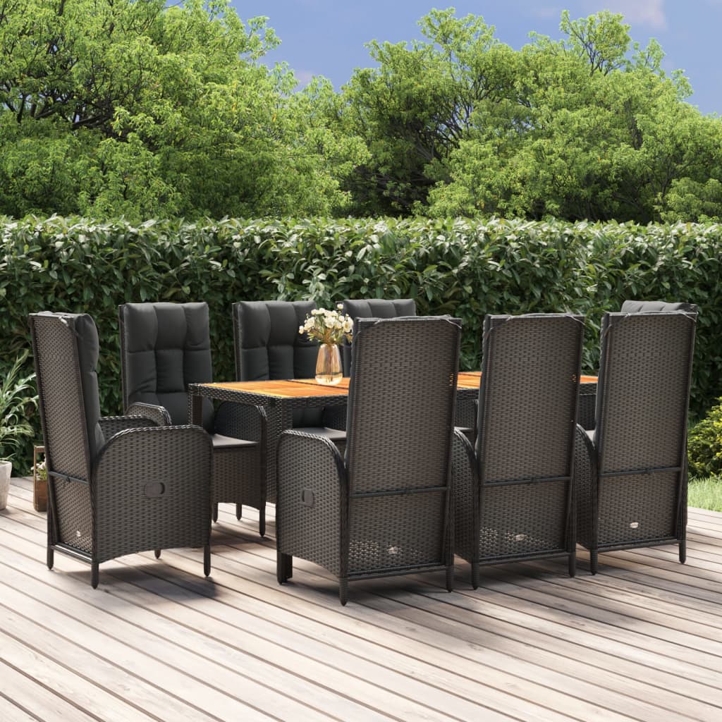 Set mobilier de grădină cu perne, 9 piese, negru, poliratan GartenMobel Dekor
