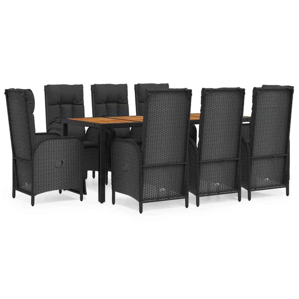 Set mobilier de grădină cu perne, 9 piese, negru, poliratan GartenMobel Dekor