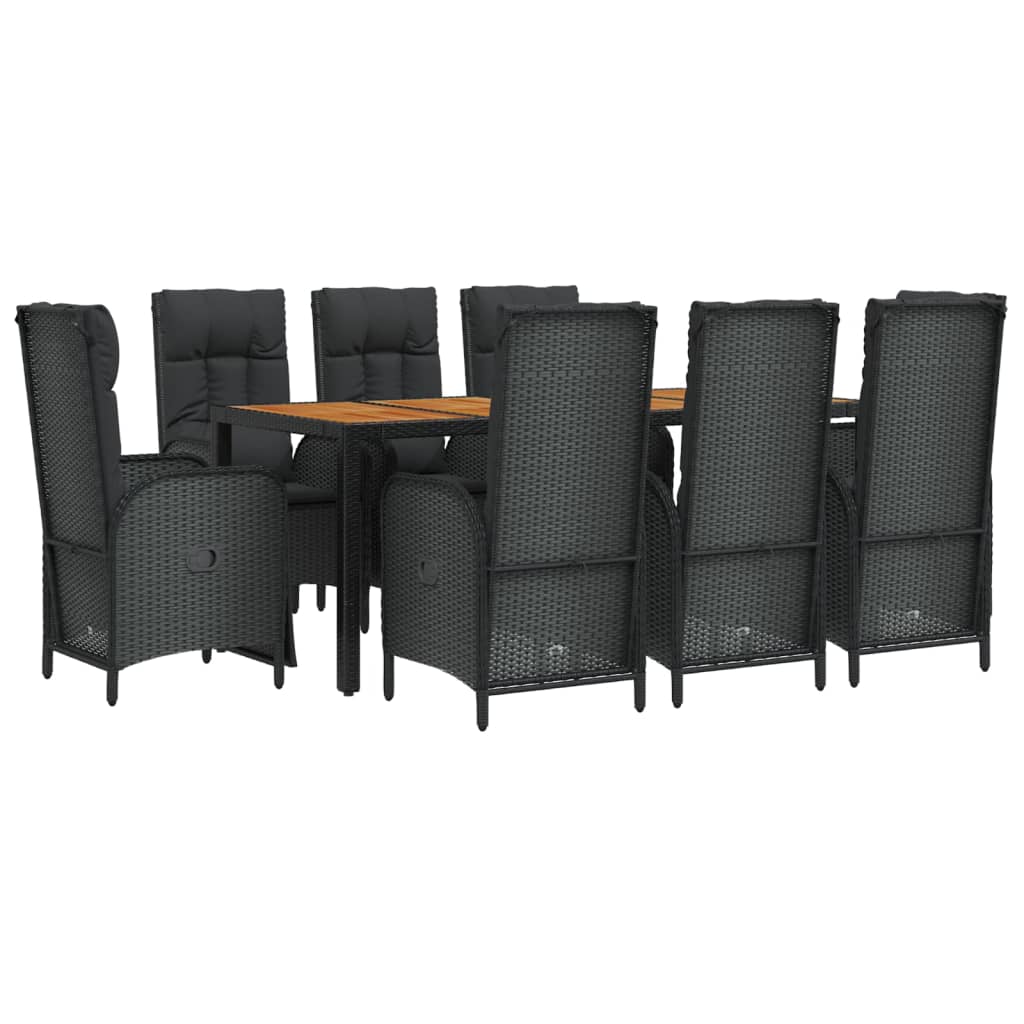 Set mobilier de grădină cu perne, 9 piese, negru, poliratan GartenMobel Dekor
