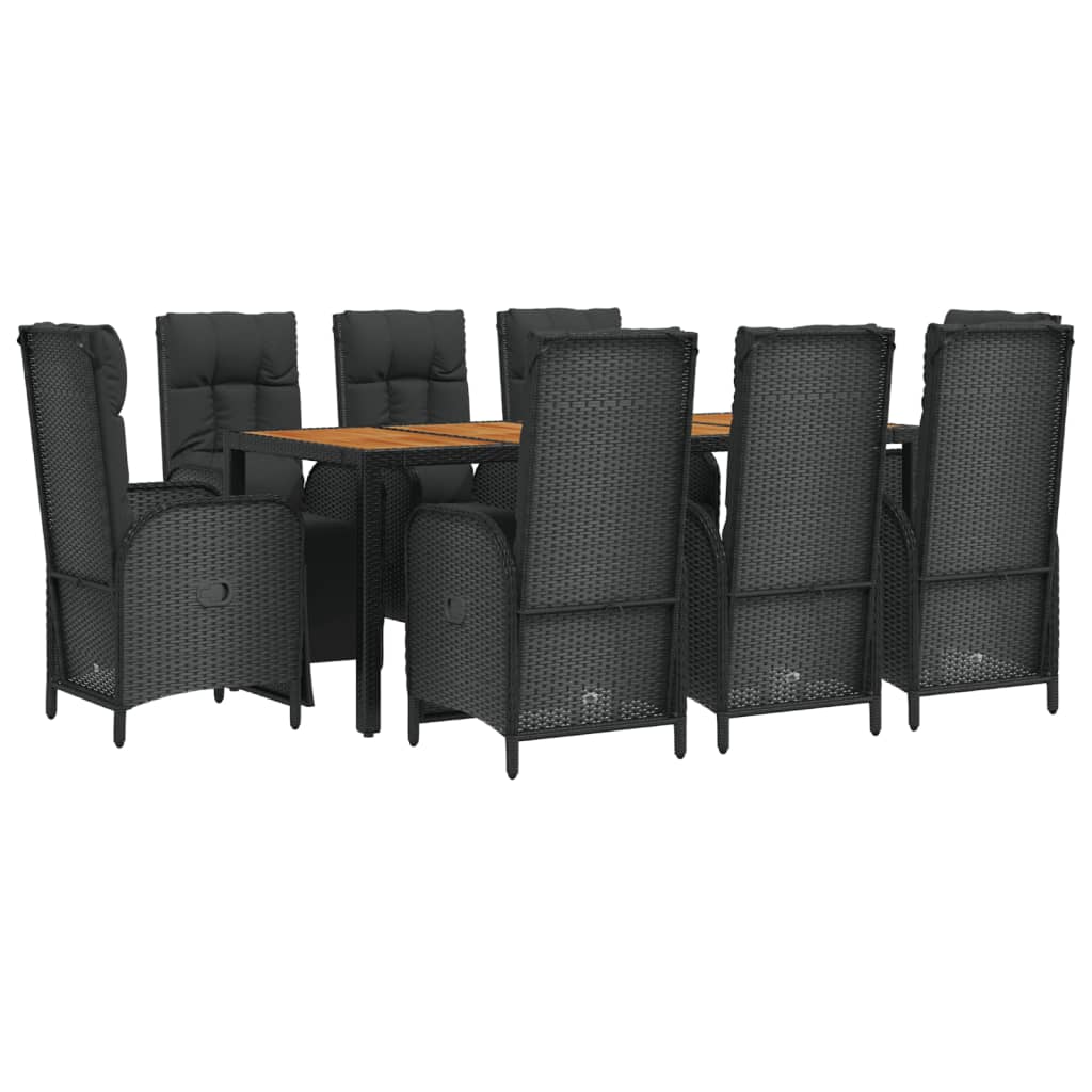 Set mobilier de grădină cu perne, 9 piese, negru, poliratan GartenMobel Dekor