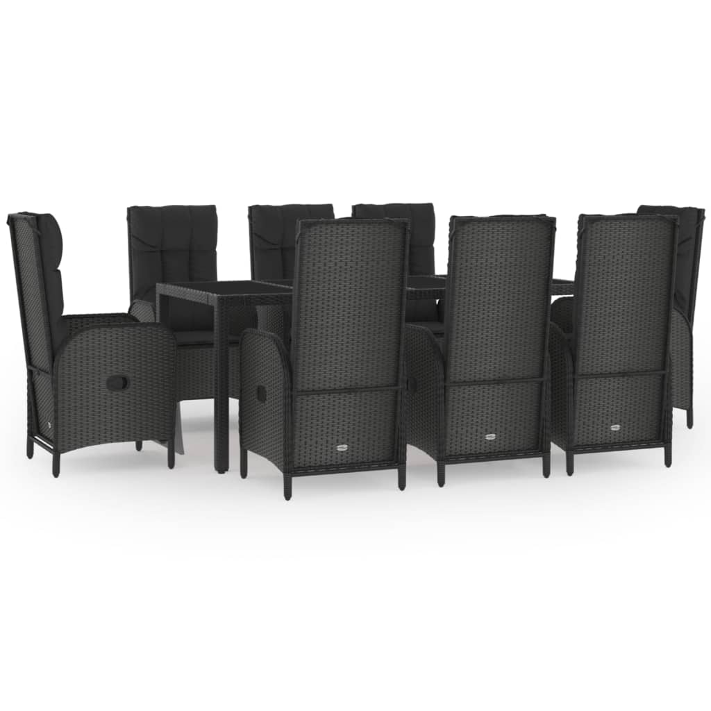 Set mobilier de grădină cu perne, 9 piese, negru/gri, poliratan GartenMobel Dekor