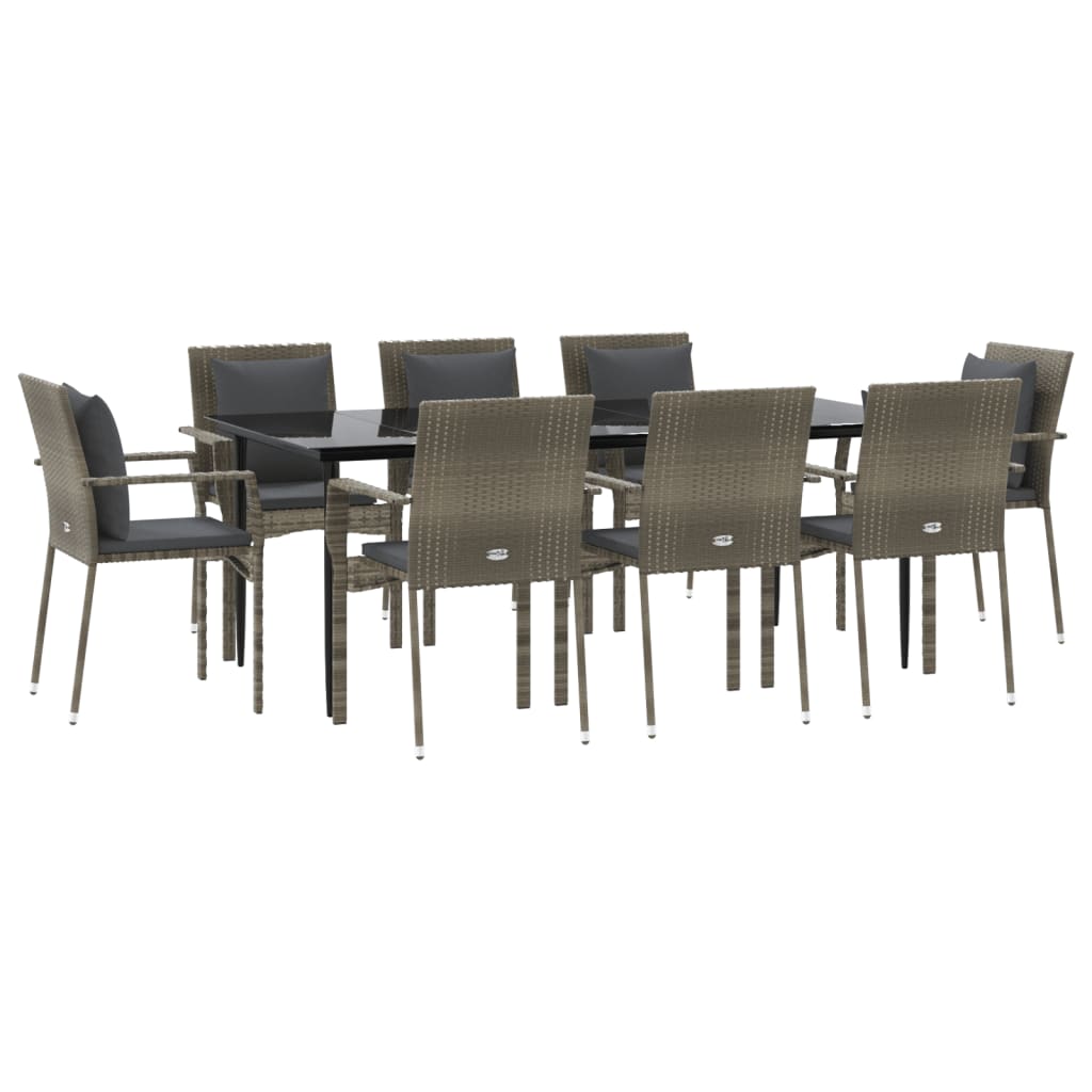 Set mobilier de grădină cu perne, 9 piese, negru/gri, poliratan GartenMobel Dekor