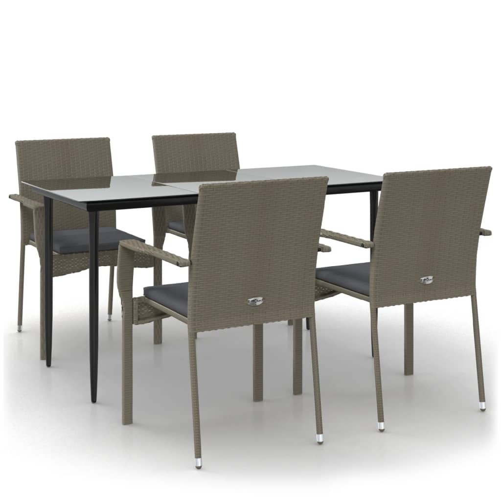 Set mobilier grădină cu perne, 5 piese, negru și gri, poliratan GartenMobel Dekor