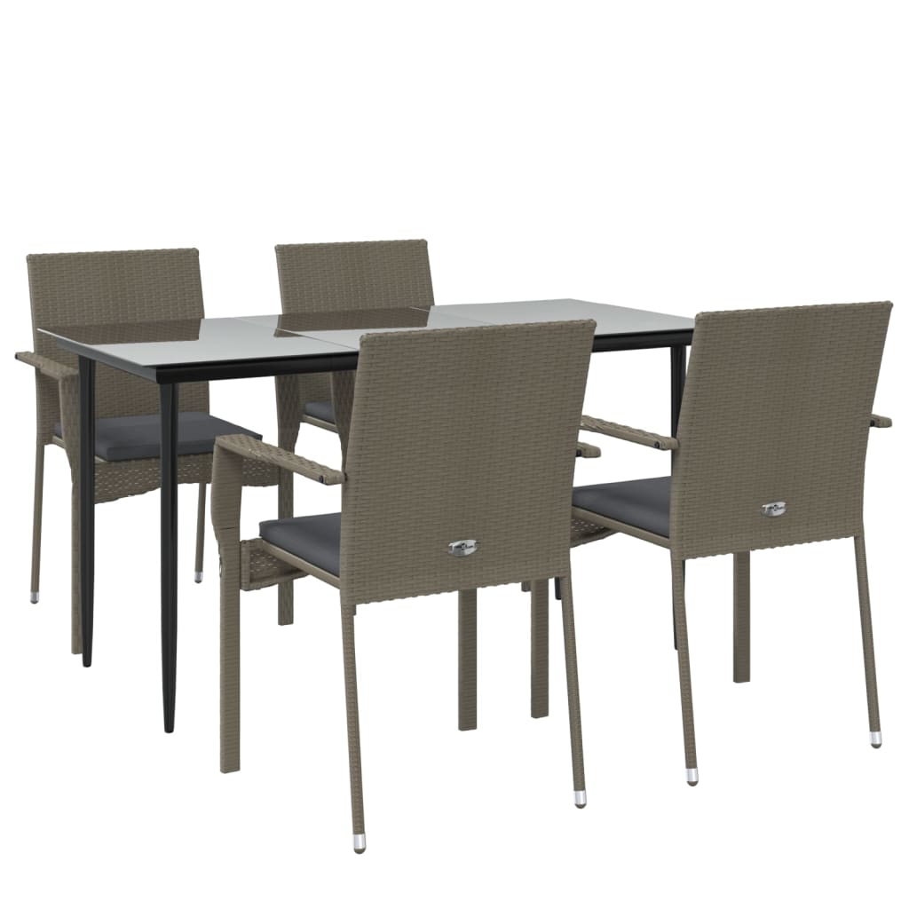 Set mobilier grădină cu perne, 5 piese, negru și gri, poliratan GartenMobel Dekor