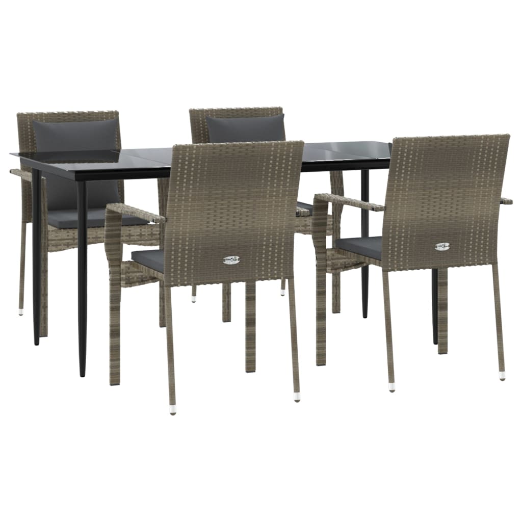 Set mobilier grădină cu perne, 5 piese, negru și gri, poliratan GartenMobel Dekor