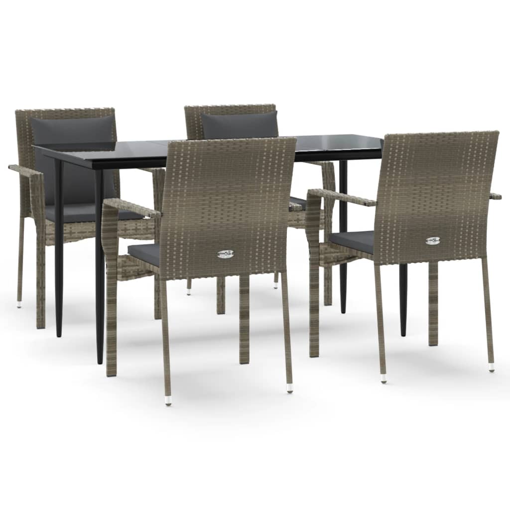 Set mobilier grădină cu perne, 5 piese, negru și gri, poliratan GartenMobel Dekor