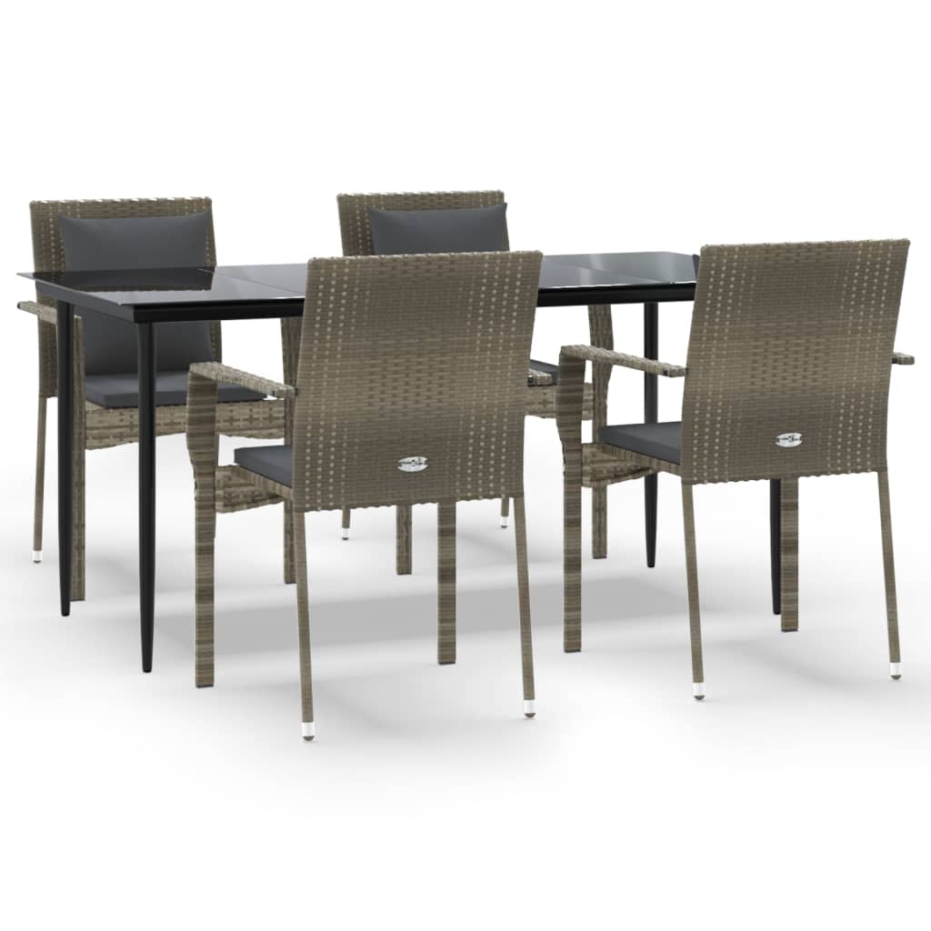 Set mobilier grădină cu perne, 5 piese, negru și gri, poliratan GartenMobel Dekor