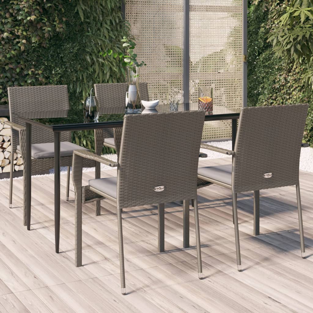 Set mobilier grădină cu perne, 5 piese, negru și gri, poliratan GartenMobel Dekor