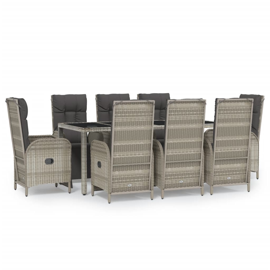 Set mobilier grădină cu perne, 9 piese, gri, poliratan GartenMobel Dekor