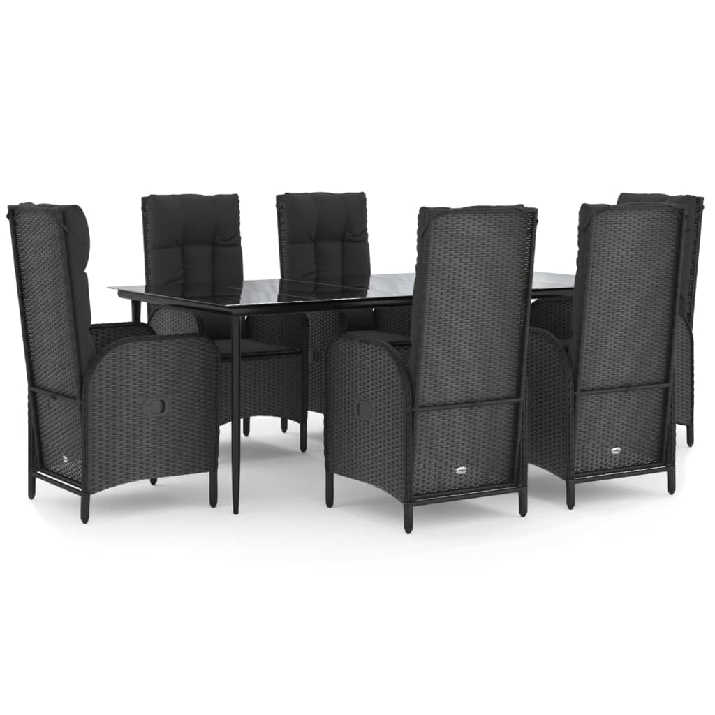 Set mobilier de grădină cu perne, 7 piese, negru, poliratan GartenMobel Dekor