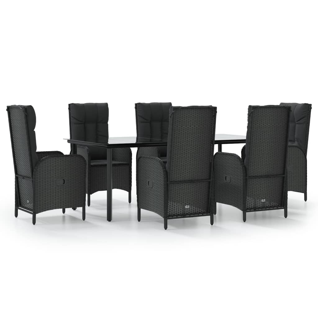 Set mobilier de grădină cu perne, 7 piese, negru, poliratan GartenMobel Dekor