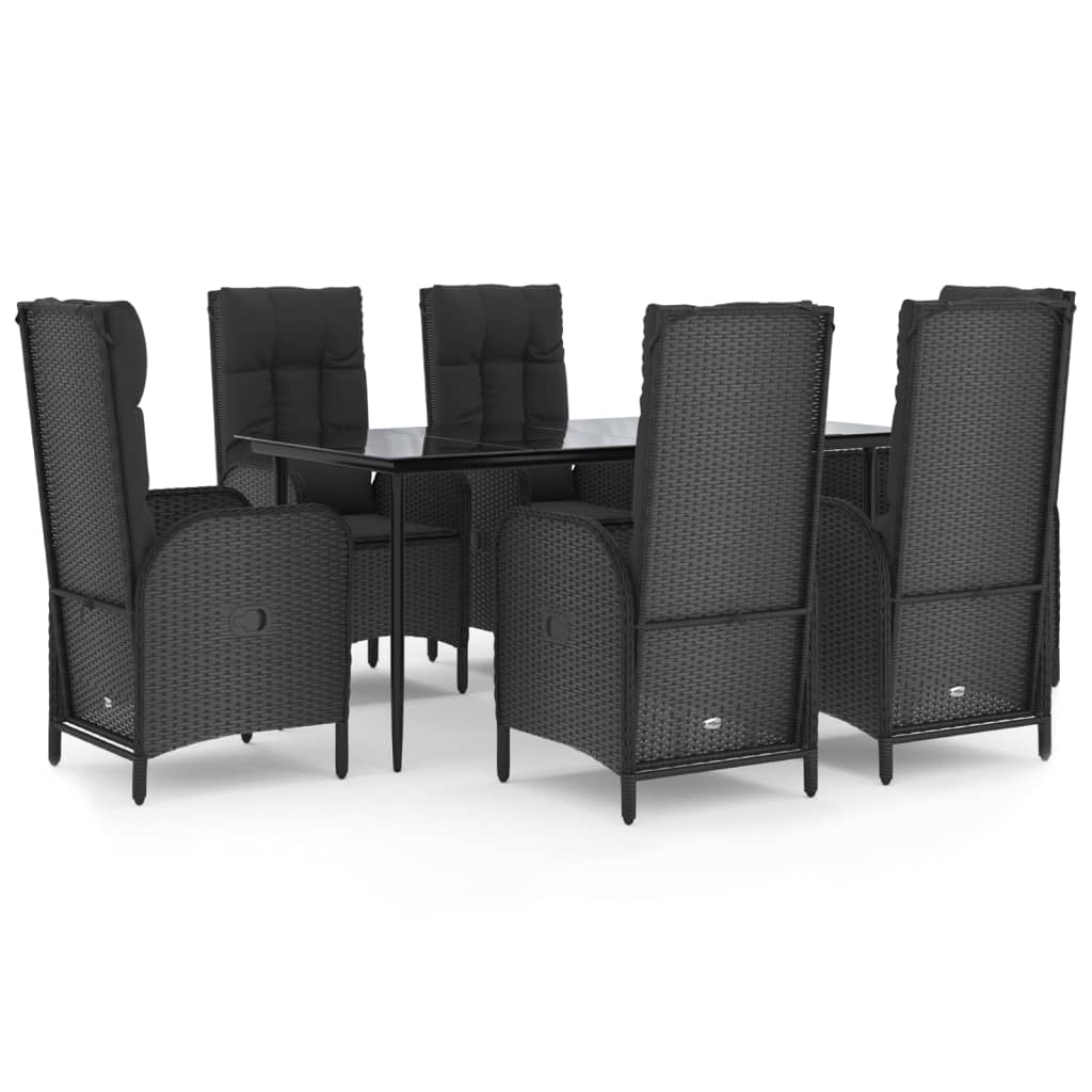 Set mobilier de grădină cu perne, 7 piese, negru, poliratan GartenMobel Dekor