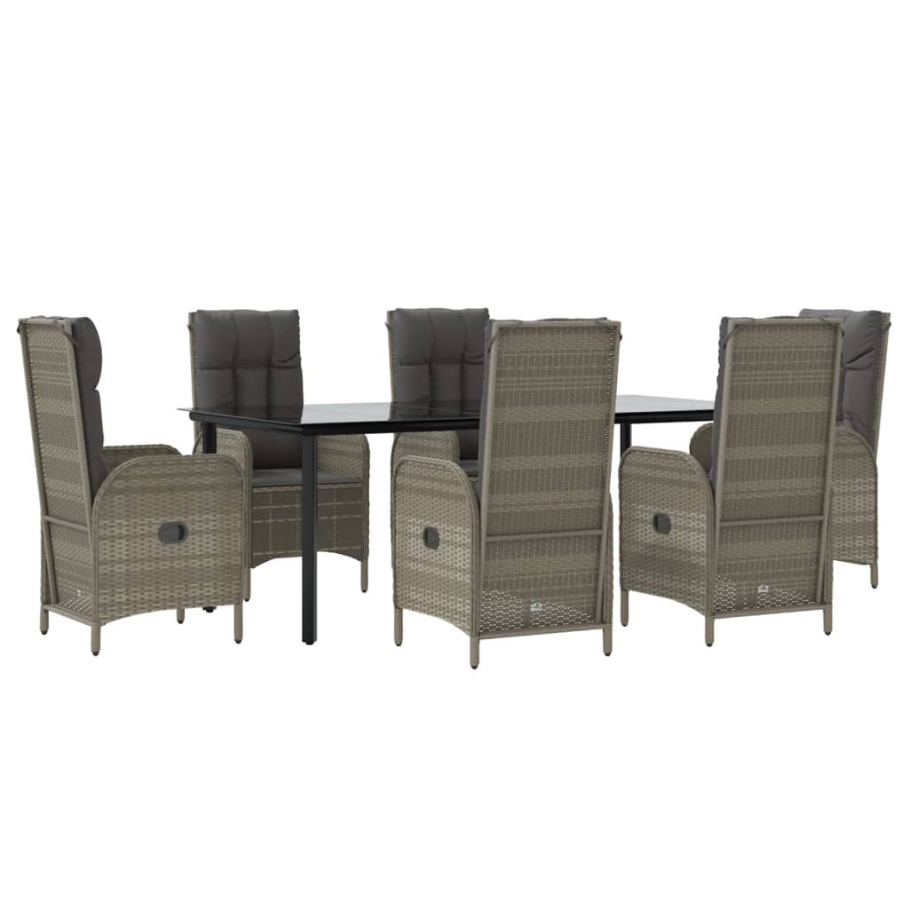 Set mobilier de grădină cu perne, 7 piese, negru/gri, poliratan GartenMobel Dekor