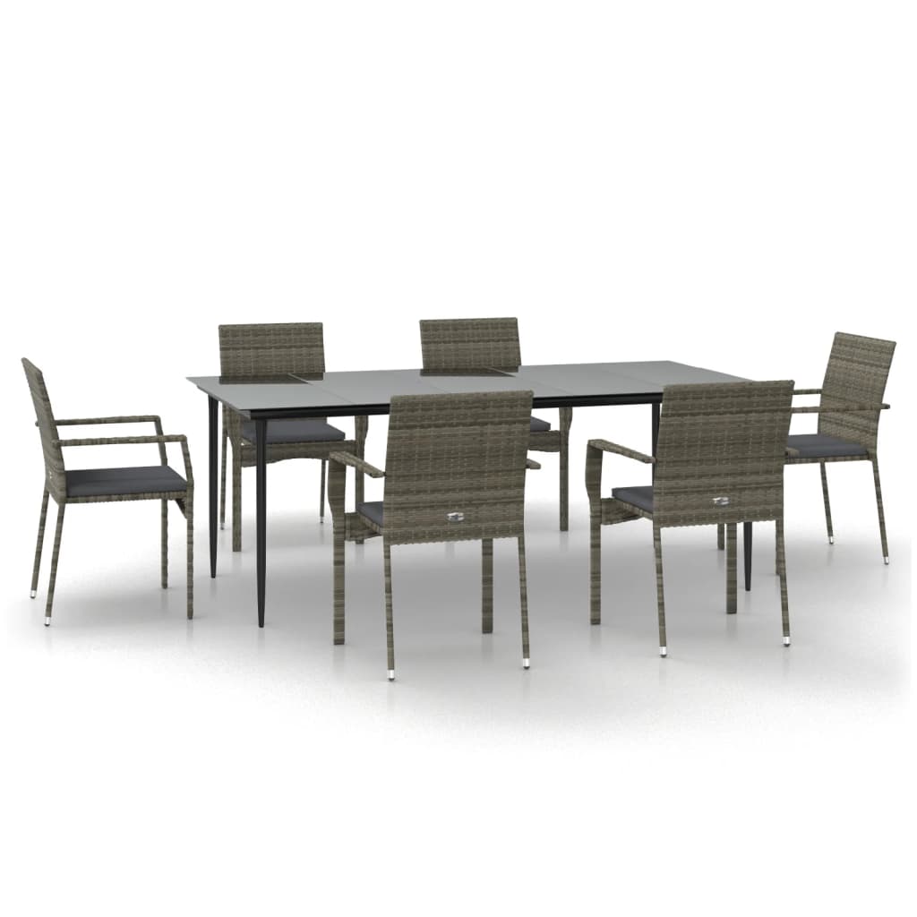 Set mobilier de grădină cu perne, 7 piese, negru/gri, poliratan GartenMobel Dekor