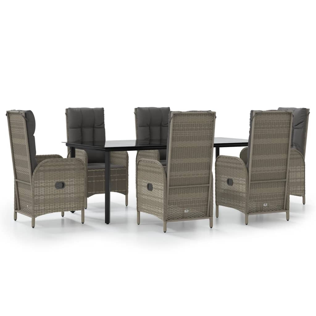 Set mobilier de grădină cu perne, 7 piese, negru/gri, poliratan GartenMobel Dekor