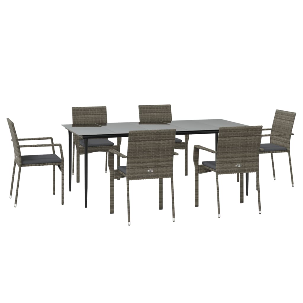 Set mobilier de grădină cu perne, 7 piese, negru/gri, poliratan GartenMobel Dekor