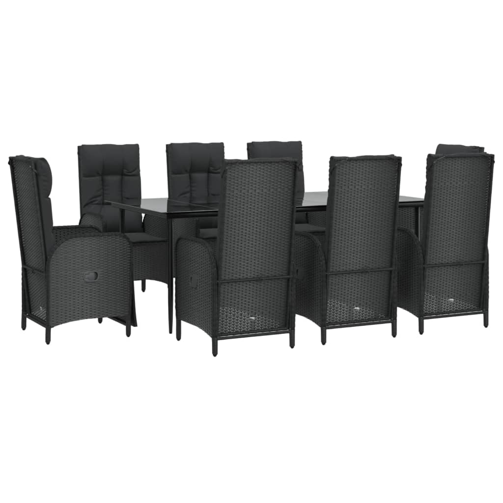 Set mobilier de grădină cu perne, 9 piese, negru, poliratan GartenMobel Dekor