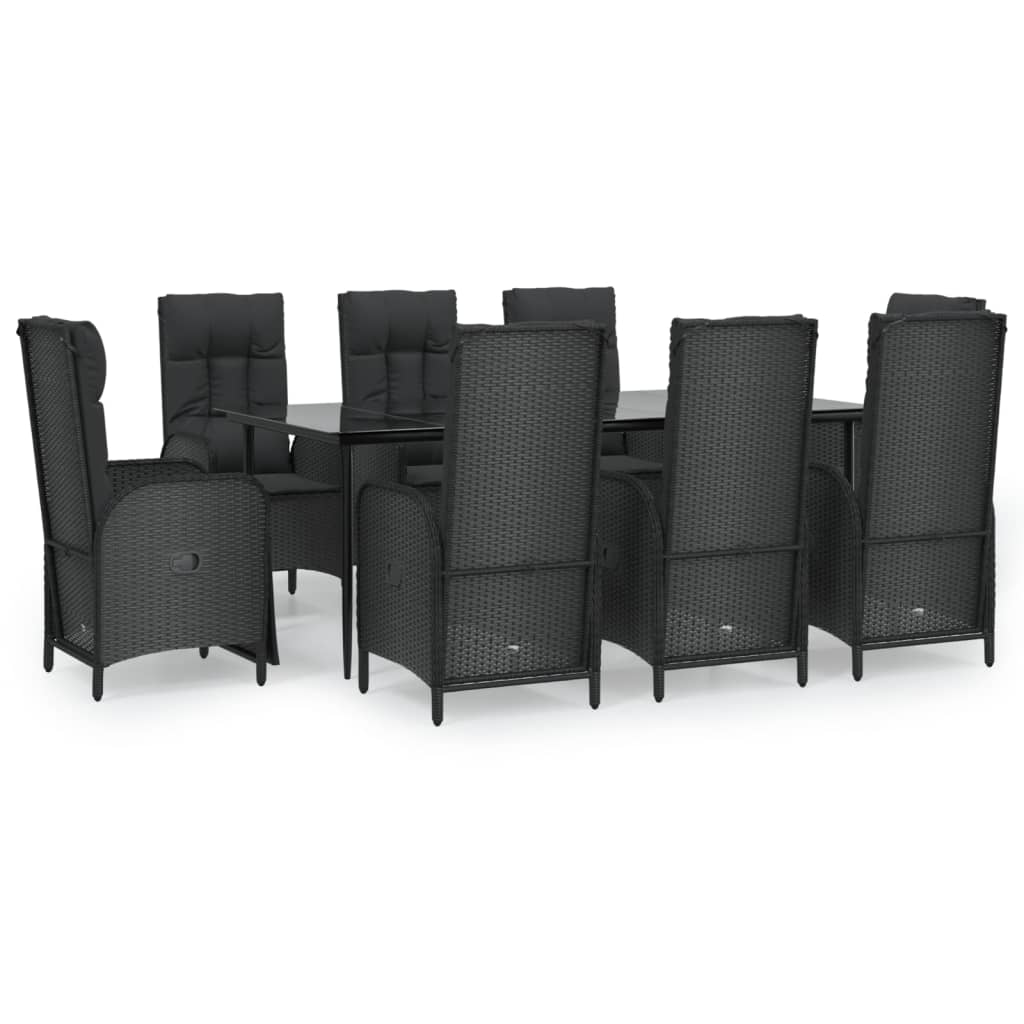 Set mobilier de grădină cu perne, 9 piese, negru, poliratan GartenMobel Dekor