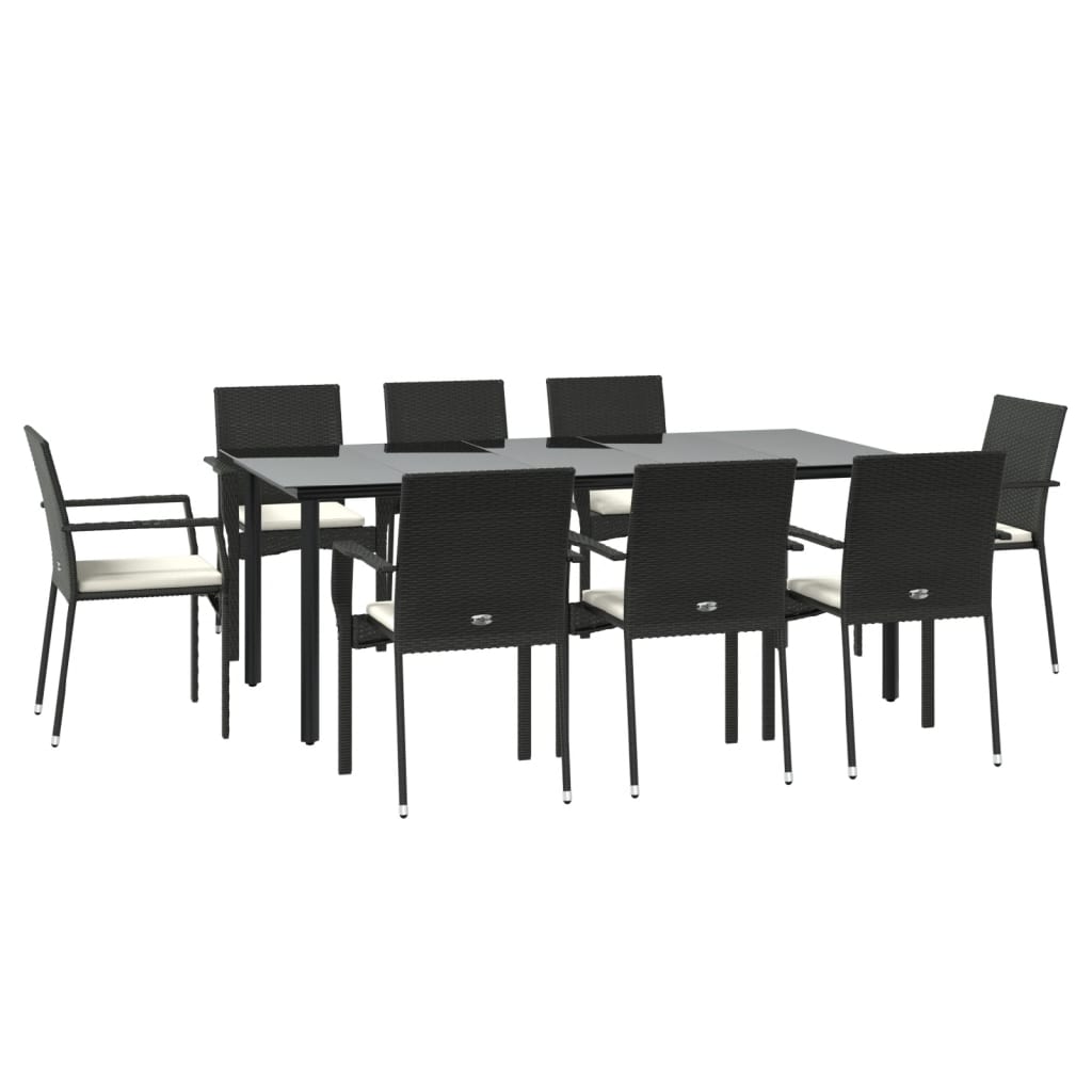 Set mobilier de grădină cu perne, 9 piese, negru, poliratan GartenMobel Dekor