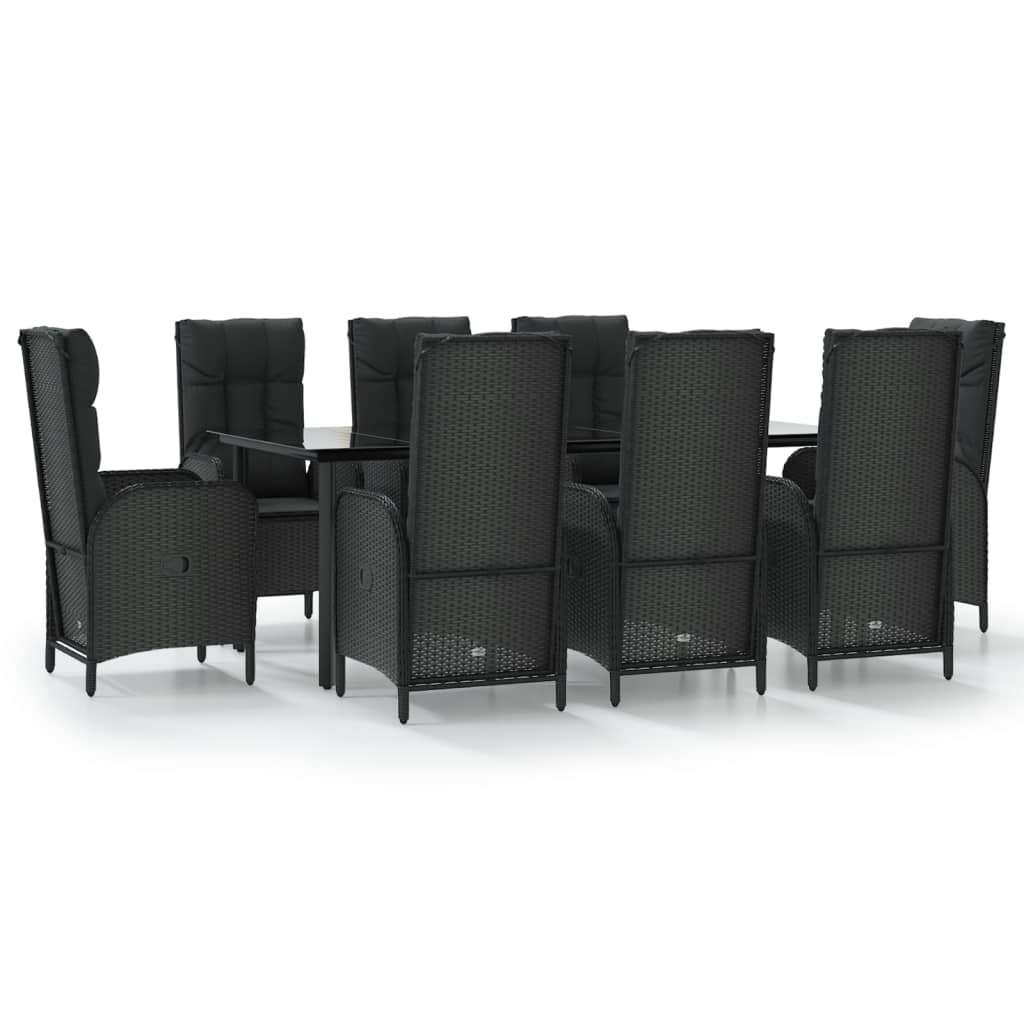 Set mobilier de grădină cu perne, 9 piese, negru, poliratan GartenMobel Dekor