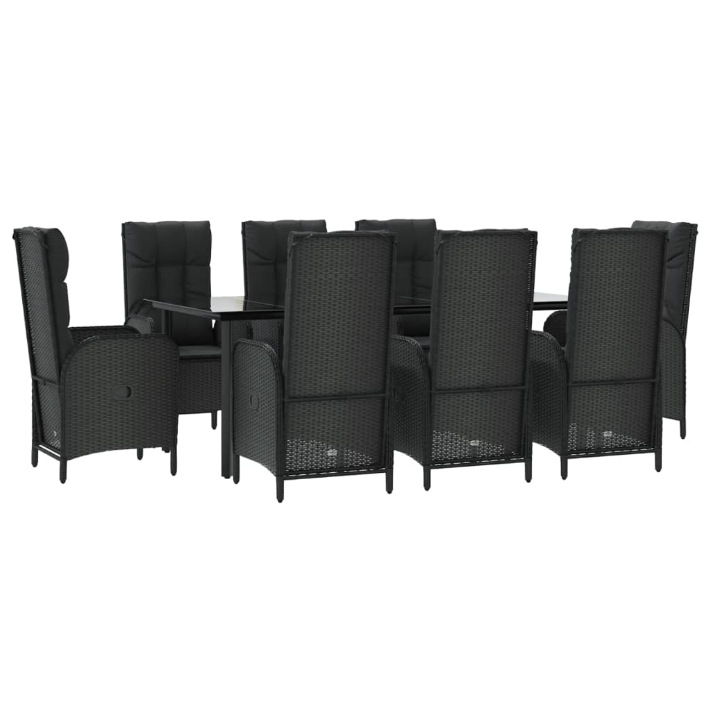 Set mobilier de grădină cu perne, 9 piese, negru, poliratan GartenMobel Dekor