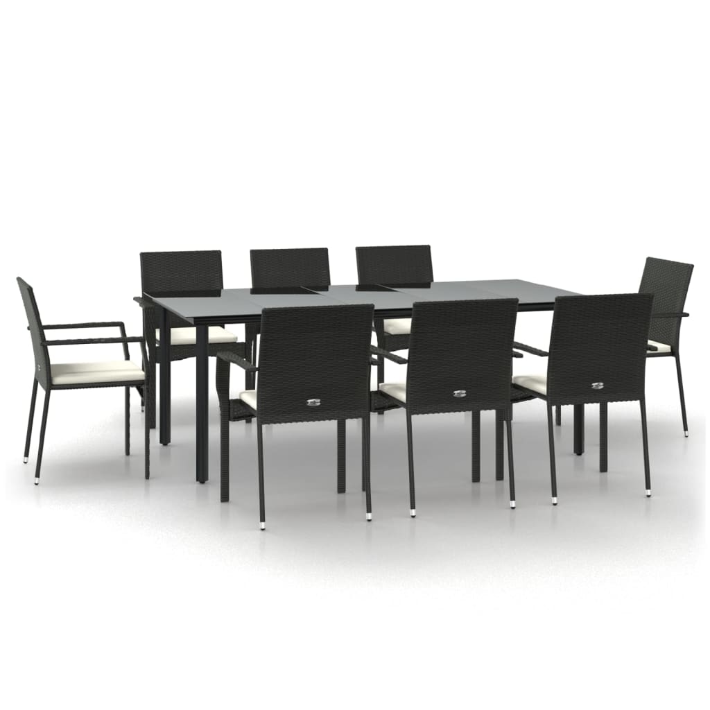 Set mobilier de grădină cu perne, 9 piese, negru, poliratan GartenMobel Dekor