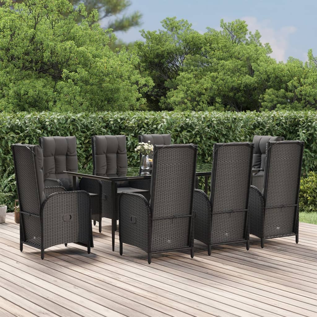 Set mobilier de grădină cu perne, 9 piese, negru, poliratan GartenMobel Dekor