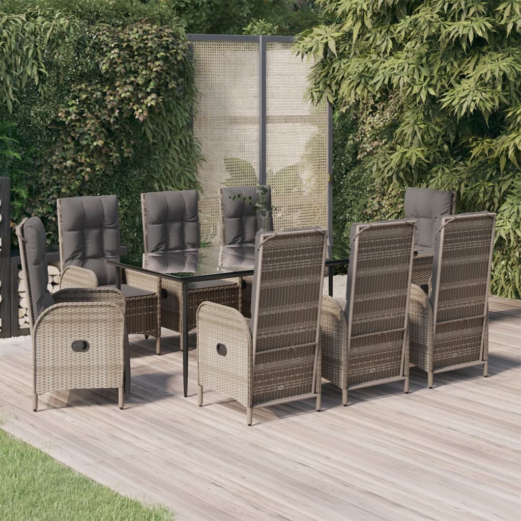 Set mobilier de grădină cu perne, 9 piese, negru/gri, poliratan GartenMobel Dekor